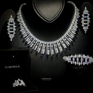 Omnia Lana Blue Bridal Full Set in High Quality Zircon Stone Rhodium Plated