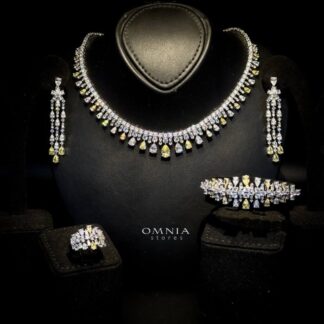 Omnia Nisrine Yellow Bridal Full Set in High Quality Zircon Stone Rhodium Plated