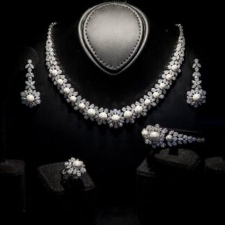 Omnia Rukaya Floral Pearl White Luxury Bridal Full Set in High Quality Zircon Stone Rhodium Plated