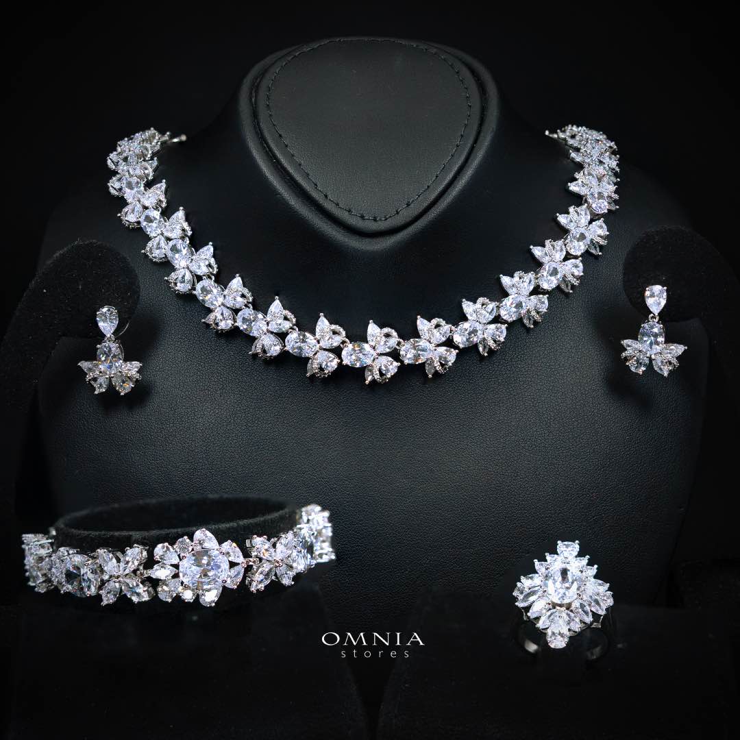 Omnia Muna White Bridal Full Set in High Quality Simulated Diamonds - Image 2