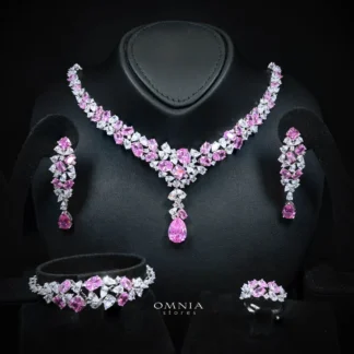 Omnia Reman Pink Full Set in High Quality Zircon Stone in Rhodium Plated