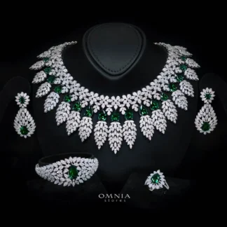 Omnia Asrar Green Bridal Full Set in High Quality Zircon Stone Rhodium Plated