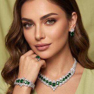 Omnia Buthaina Green Bridal Full Set High Quality Simulated Diamonds
