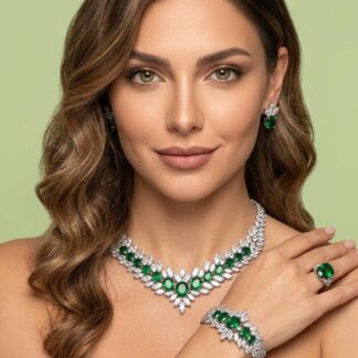 Omnia Buthaina Green Bridal Full Set High Quality Simulated Diamonds