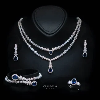 Omnia Ethereal Blue Drop-Down Pear Shape Full Set in High Quality Zircon Stone in Tarnish Resistant Plating