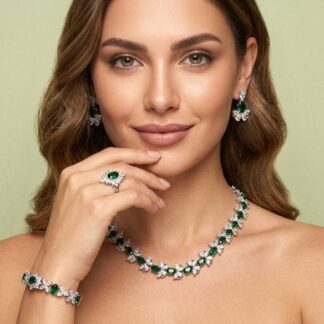 Omnia Muna Green Bridal Full Set in High Quality Simulated Diamonds
