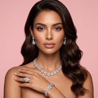 Omnia Muna White Bridal Full Set in High Quality Simulated Diamonds
