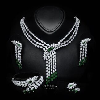 Omnia Rahaf Green Bridal Full Set in High Quality Zircon Stone in Rhodium Plated