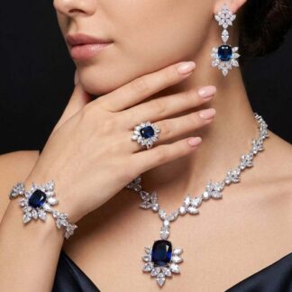 Omnia Medusa Blue Bridal Full Set in 92.5 Silver High Quality Simulated diamonds