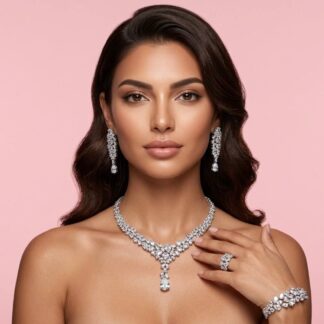Omnia Reman White Bridal Full Set in High Quality Zircon Stone in Rhodium Plated