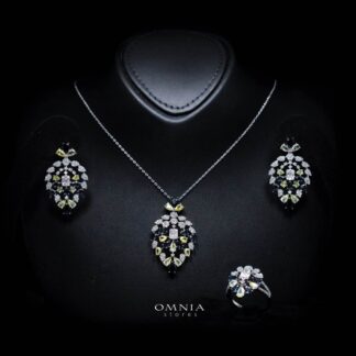 Omnia Ashwaq Blue & Yellow Set in High Quality Zircon Stone