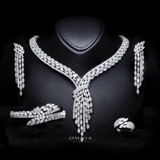 Omnia Fatma White Luxury Bridal Full Set in High Quality Zircon Stone in Rhodium Plated