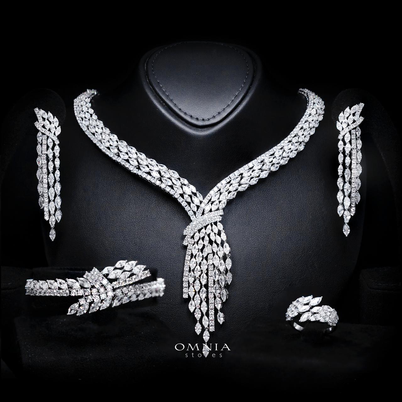Omnia Fatma White Luxury Bridal Full Set in High Quality Zircon Stone in Rhodium Plated