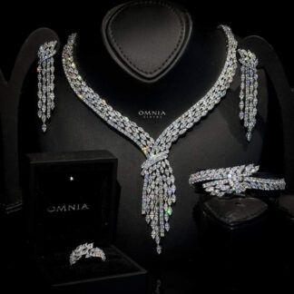 Omnia Fatma White Luxury Bridal Full Set in High Quality Zircon Stone in Rhodium Plated