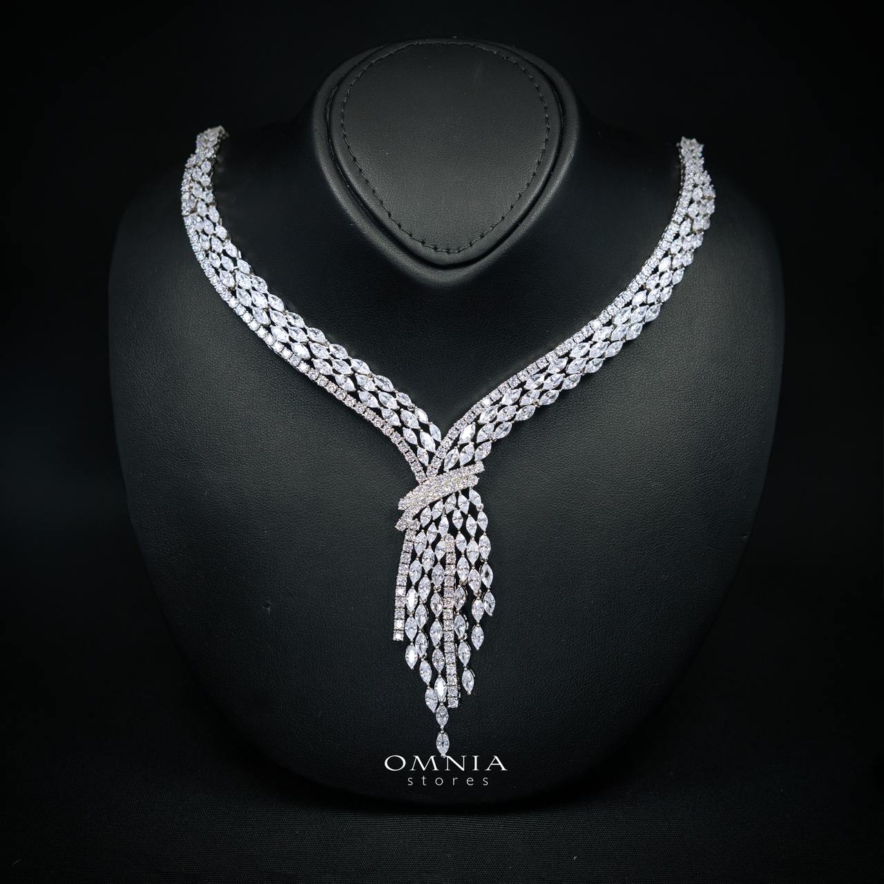 Omnia Fatma White Luxury Bridal Full Set in High Quality Zircon Stone in Rhodium Plated - Image 2
