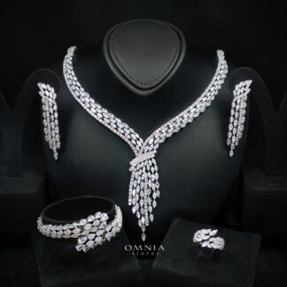 Omnia Fatma White Luxury Bridal Full Set in High Quality Zircon Stone in Rhodium Plated