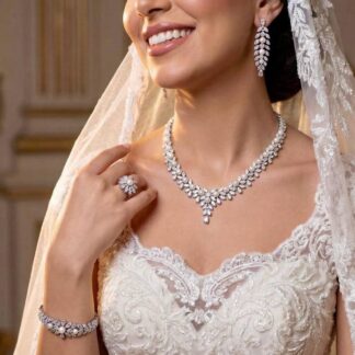 Omnia Laurah Luxury Bridal White Full Set in High Quality Zircon Stone Rhodium Plated