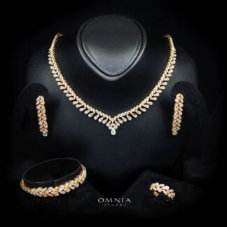 Omnia Aseel Gold Bridal Full Set Accessories in High Quality Zircon Stone Rhodium Plated