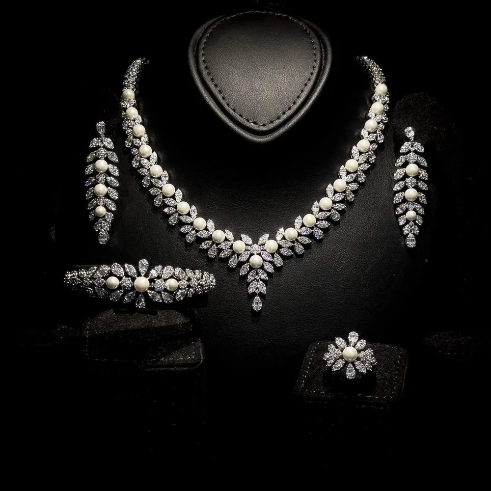 Omnia Laurah Luxury Bridal White Full Set in High Quality Zircon Stone Rhodium Plated