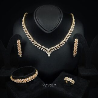 Omnia Aseel Gold Bridal Full Set Accessories in High Quality Zircon Stone Rhodium Plated