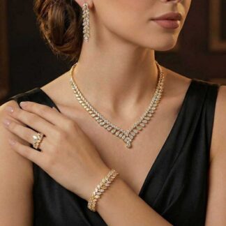 Omnia Aseel Gold Bridal Full Set Accessories in High Quality Zircon Stone Rhodium Plated