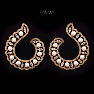 Omnia Alaa Golden Earrings High Quality Zircon Stone in Rhodium Plated