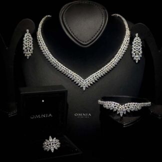 Omnia Rouba White Bridal Full Set in High Quality Zircon Stone Rhodium Plated
