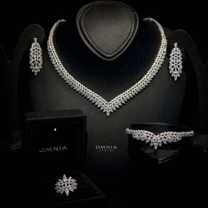 Omnia Rouba White Bridal Full Set in High Quality Zircon Stone Rhodium Plated
