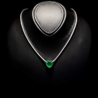 Omnia Heart Green Necklace 92.5 Silver In High Quality Simulated diamonds