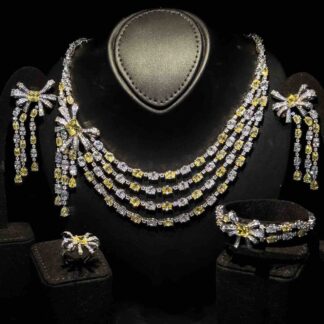 Omnia Mawada Yellow Bridal Full Set with Elegant Bow-Accent Design and High-Quality Zircon Stones in Rhodium Plated Finish