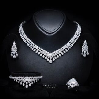 Omnia Mahra Bridal Full Set in High Quality Zircon Stone Rhodium Plated