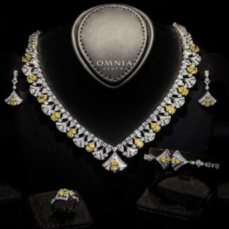 Omnia Elizabeth Yellow & White Bridal Full Set with Pear and Round Cut High-Quality Simulated Diamonds in a Stunning Two-Tone Rhodium Plated Finish