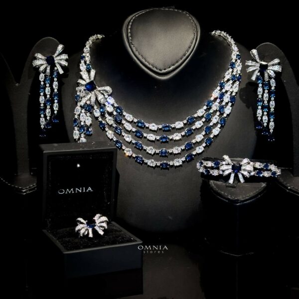 Elegant Blue Bridal Set with Zircon & Rhodium Plating - Shop Now