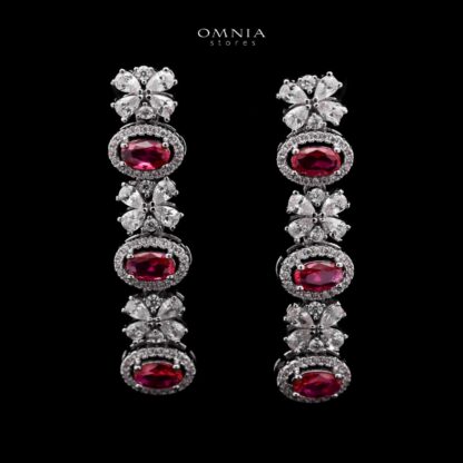 Omnia Mira Maroon Bridal Full Set in High Quality Zircon Stone Rhodium Plated - Image 3