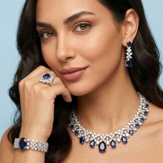 Omnia Suhana Dark Blue Bridal Full Set in High Quality Simulated Diamonds (Size 17cm only Available in KSA)