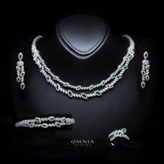 Omnia Nada Green Bridal Full Set Accessories in High Quality Zircon Stone Rhodium Plated