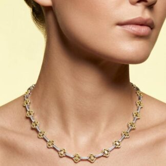 Omnia Amna Gold and White Necklace in 925 Silver High Quality Simulated Diamonds