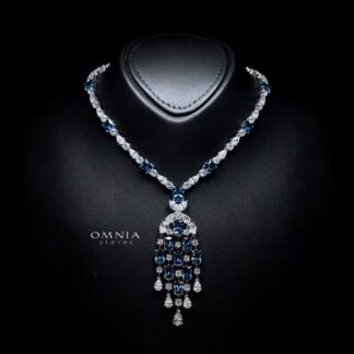 Omnia Israa Blue Necklace In 92.5 Silver High Quality Simulated diamonds