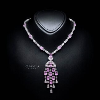 Omnia Israa Pink Necklace In 92.5 Silver High Quality Simulated diamonds