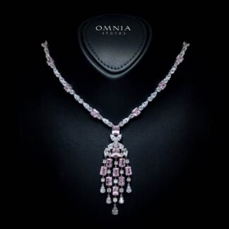 Omnia Israa Pink Necklace In 92.5 Silver High Quality Simulated diamonds