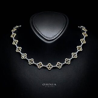 Omnia Amna Gold and White Necklace in 925 Silver High Quality Simulated Diamonds