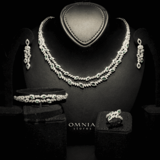 Omnia Nada Green Bridal Full Set Accessories in High Quality Zircon Stone Rhodium Plated