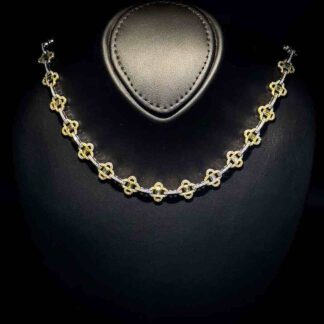 Omnia Amna Gold and White Necklace in 925 Silver High Quality Simulated Diamonds