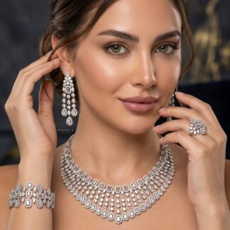 Omnia Latifa Bridal Full Set Accessories in High Quality Zircon Stone Rhodium Plated