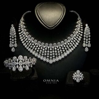 Omnia Latifa Bridal Full Set Accessories in High Quality Zircon Stone Rhodium Plated