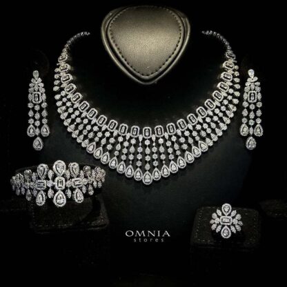 Omnia Latifa Bridal Full Set Accessories in High Quality Zircon Stone Rhodium Plated