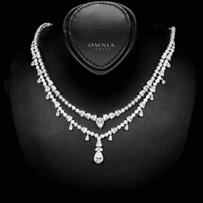 Omnia Ghada White Bridal Full Set Accessories in High Quality Zircon Stone Rhodium Plated - Image 2