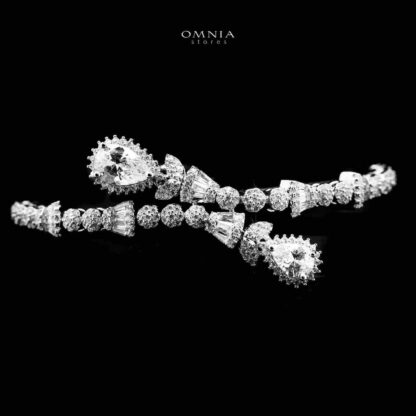 Omnia Ghada White Bridal Full Set Accessories in High Quality Zircon Stone Rhodium Plated - Image 3
