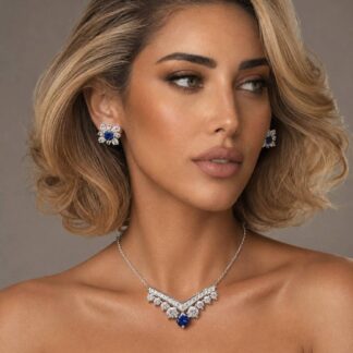 Omnia Layla Blue Necklace in 92.5 Silver with High Quality Simulated Diamonds