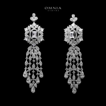 Omnia Ola White Bridal Long chain Set Accessories in High Quality Zircon Stone Rhodium Plated - Image 4